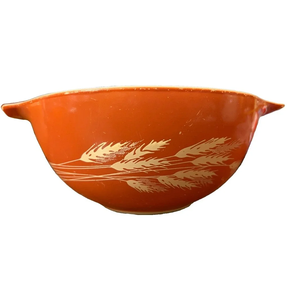 Vintage Pyrex Autumn Harvest Wheat Cinderella Mixing Bowl Rust Orange 10